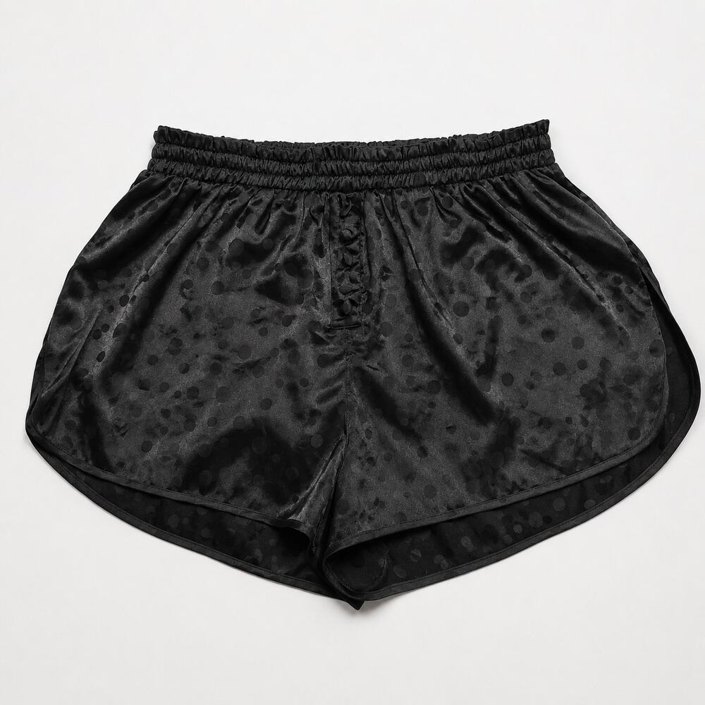 For Love & Lemons Satin Sleep Shorts Black Jacquard Polka Dot M